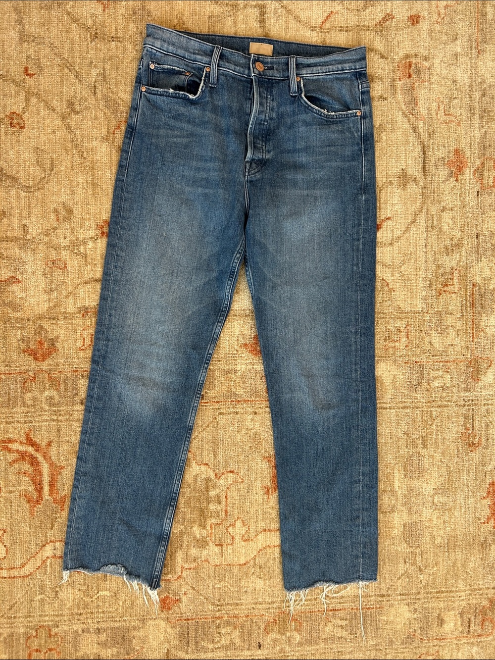 MOTHER Straight-Leg Jeans in Medium Indigo Wash